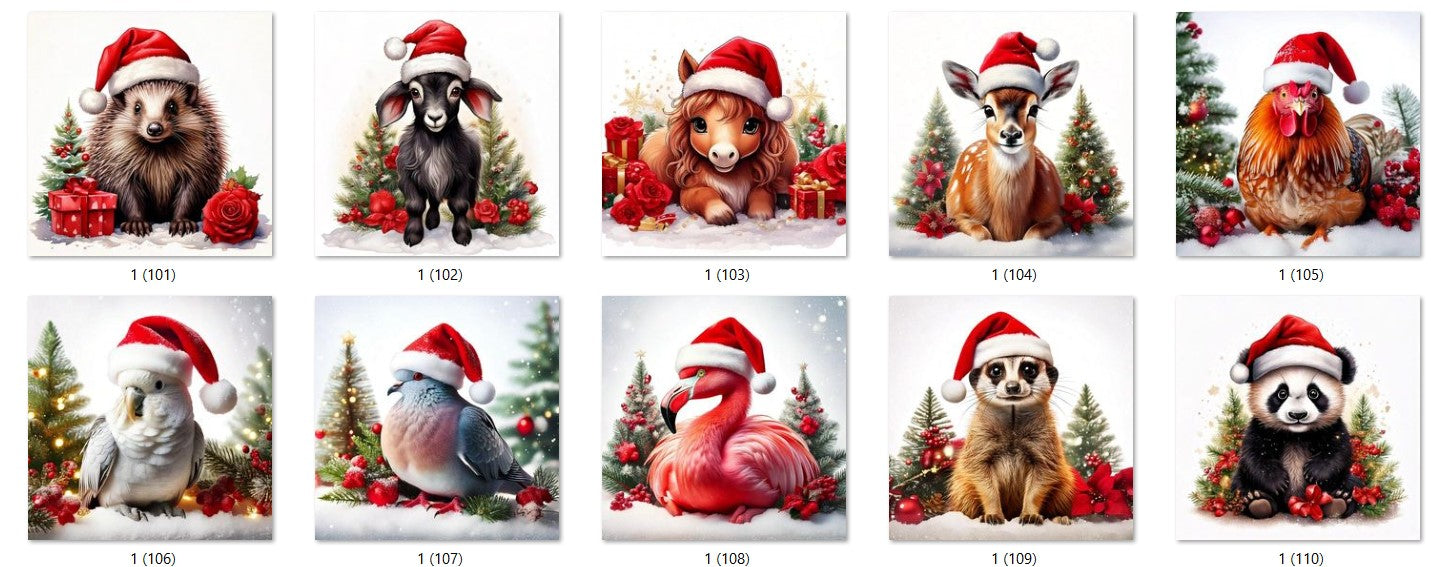 CHRISTMAS ANIMAL Ready To Press Sublimation Heat Transfer Print Bundles Of 10 Prints (LMHCHRISTMASANIMALS1-1000)