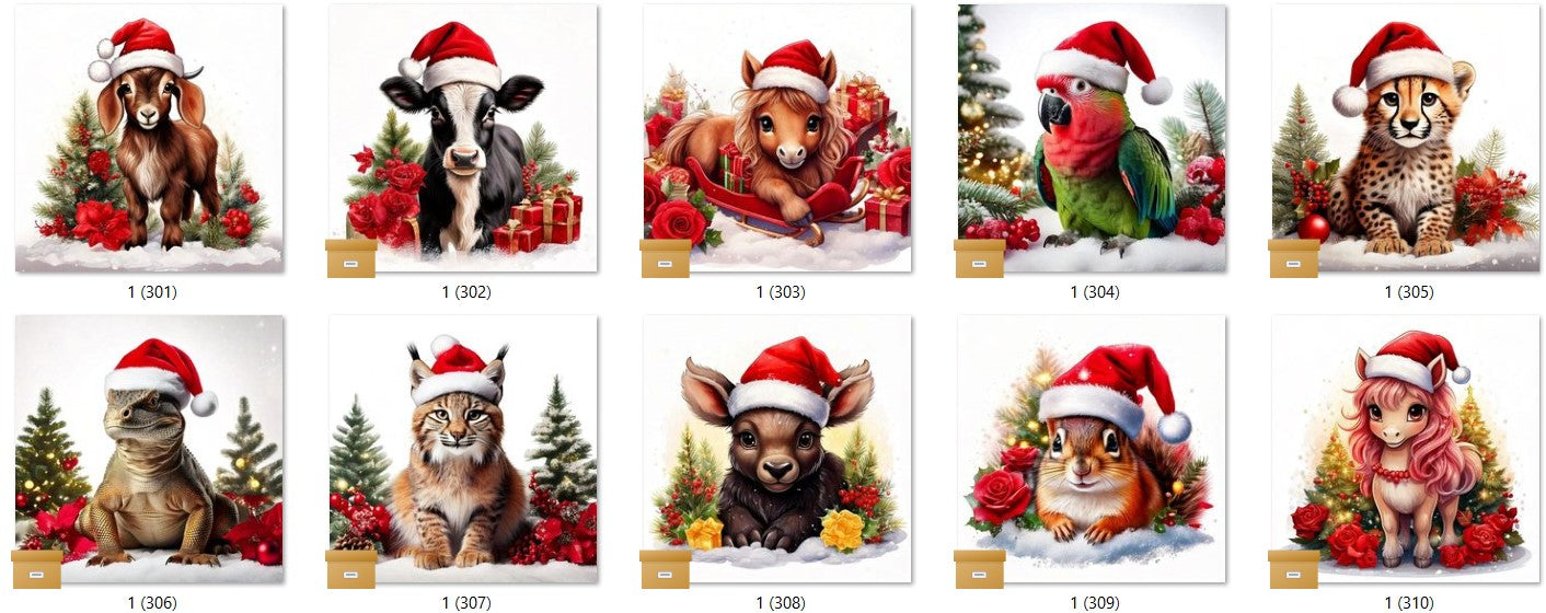 CHRISTMAS ANIMAL Ready To Press Sublimation Heat Transfer Print Bundles Of 10 Prints (LMHCHRISTMASANIMALS1-1000)