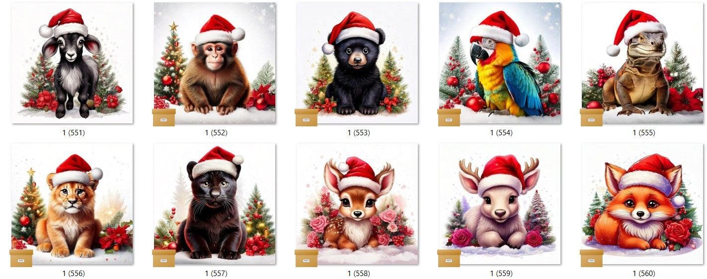 CHRISTMAS ANIMAL Ready To Press Sublimation Heat Transfer Print Bundles Of 10 Prints (LMHCHRISTMASANIMALS1-1000)