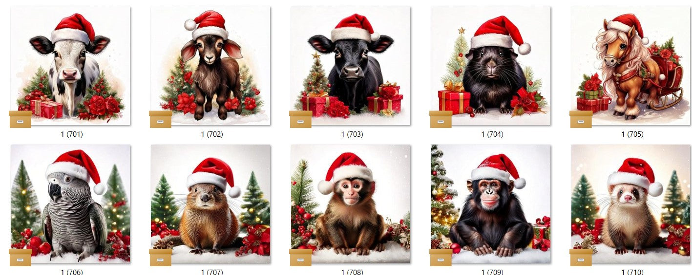 CHRISTMAS ANIMAL Ready To Press Sublimation Heat Transfer Print Bundles Of 10 Prints (LMHCHRISTMASANIMALS1-1000)